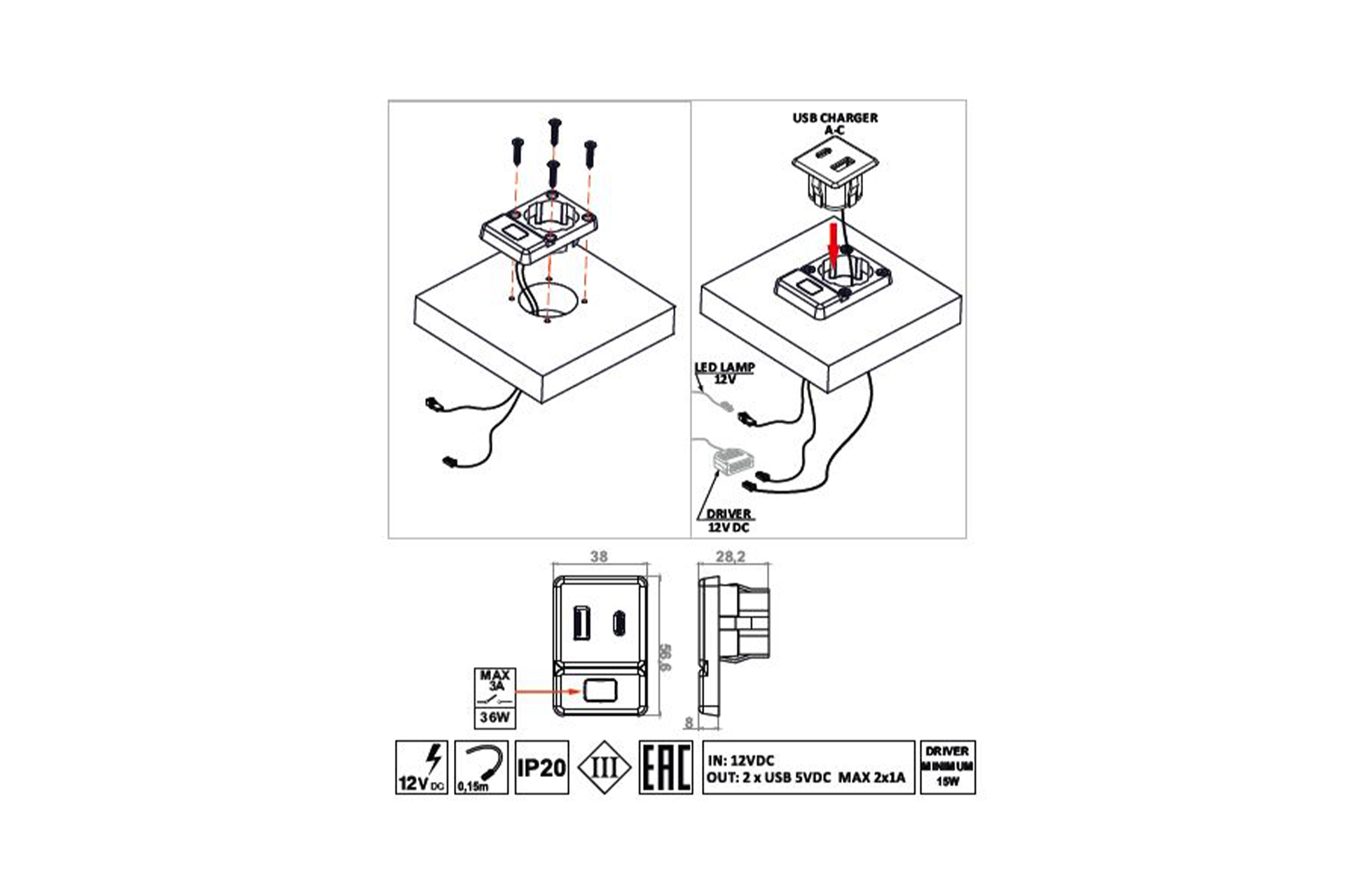 Set USB (A+C) cu întrerupător - imagine 2